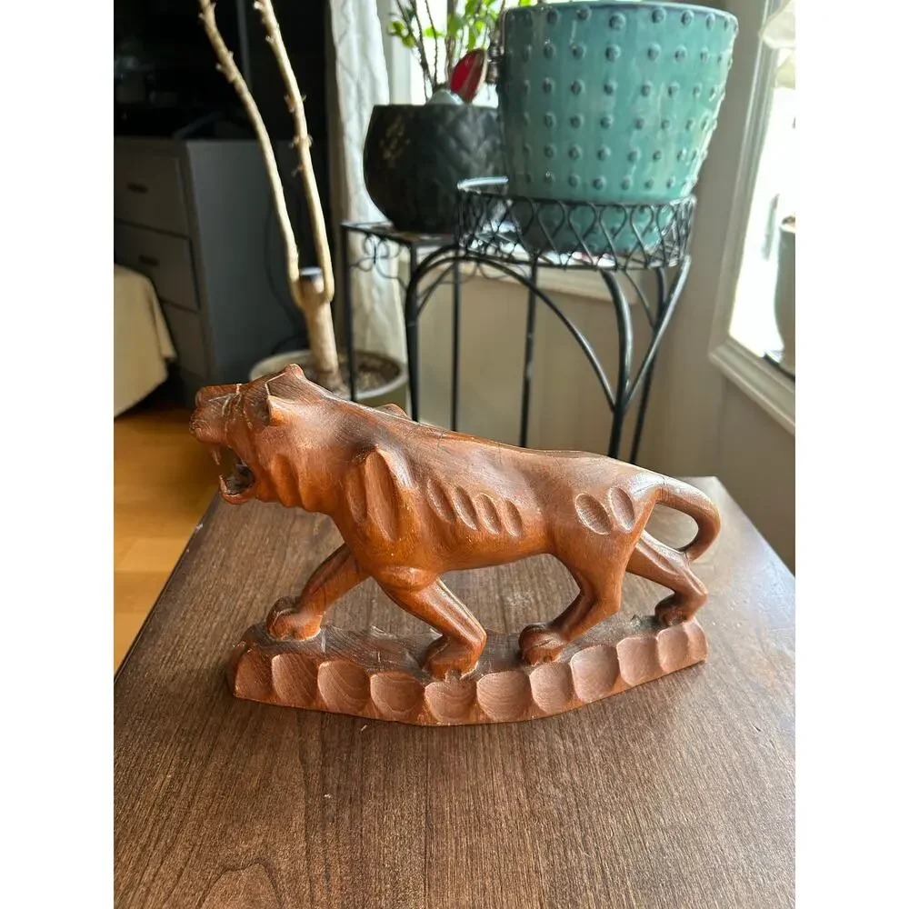 Vintage 70’s Hand Carved Wood Tiger